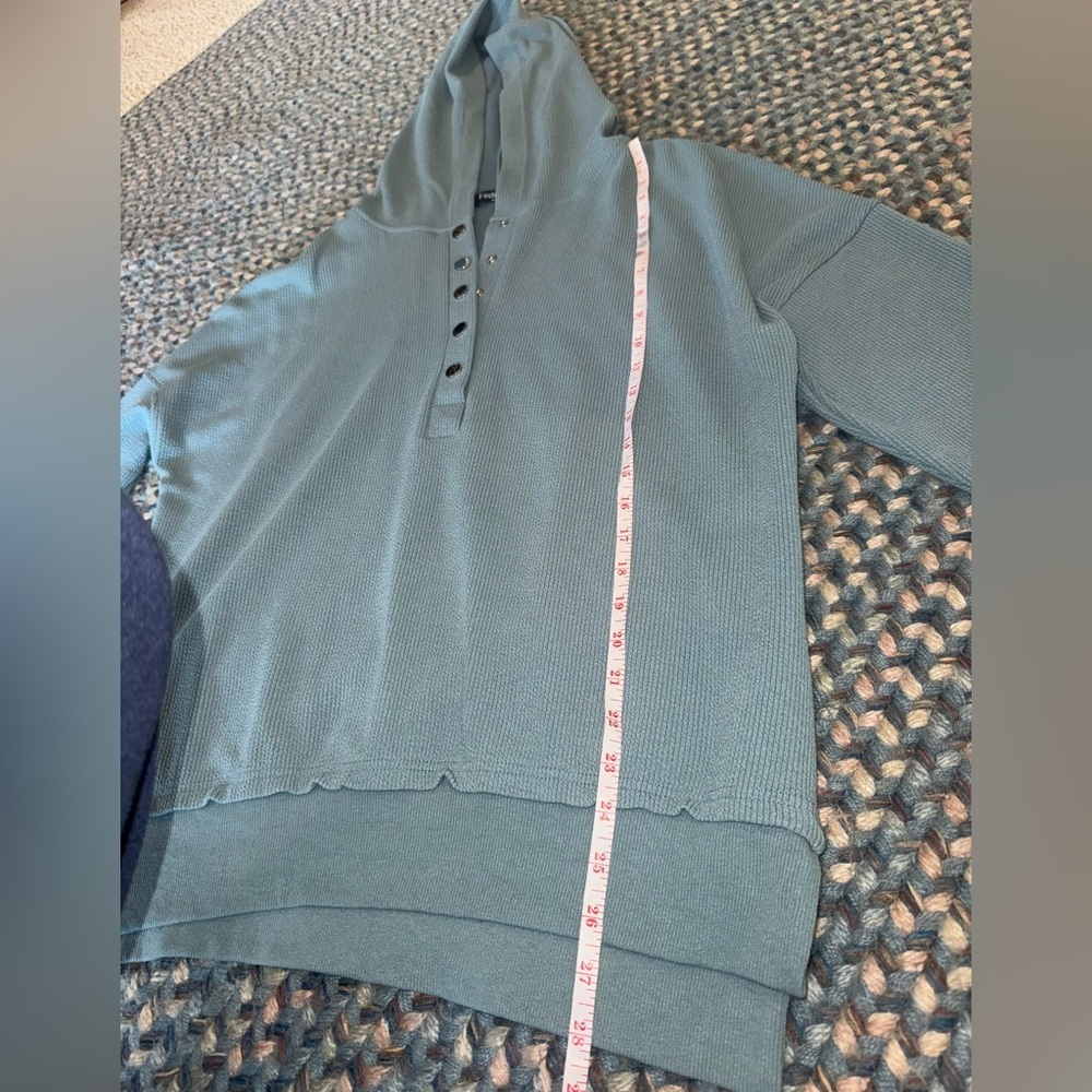 Women's Teal Button-Up Ribbed Hoodie sz M - Picture 6 of 8
